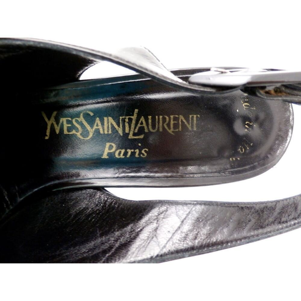 VTG 80s Yves Saint Laurent Black Patent Slingback Heels Paris Chic - Picture 8 of 8